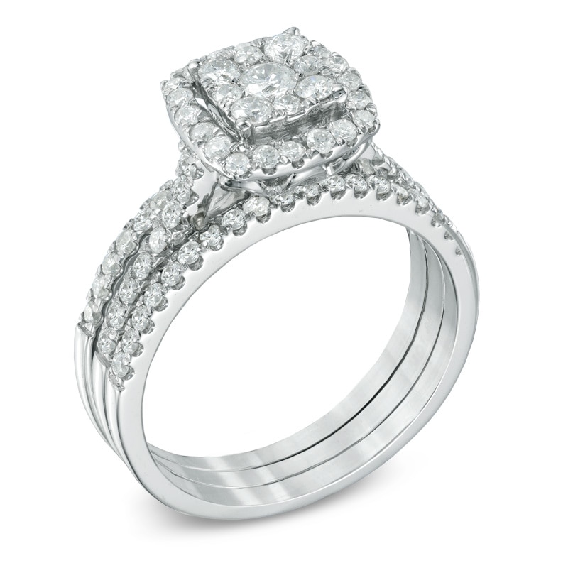 1 CT. T.W. Composite Diamond Frame Bridal Set in 10K White Gold