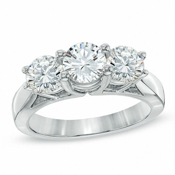 1-1/2 CT. T.w. Certified Diamond Three Stone Ring in 14K White Gold (I/I2)