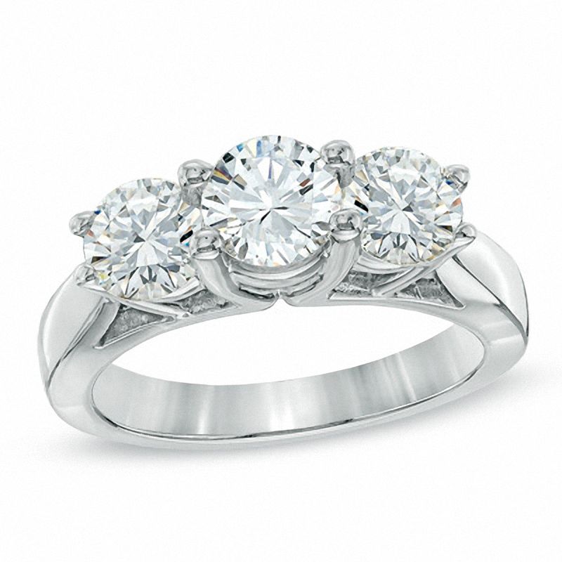 Main Image 1 of 1-1/2 CT. T.W. Certified Diamond Three Stone Ring in 14K White Gold (I/I2)