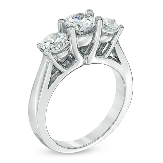 1-1/2 CT. T.w. Certified Diamond Three Stone Ring in 14K White Gold (I/I2)