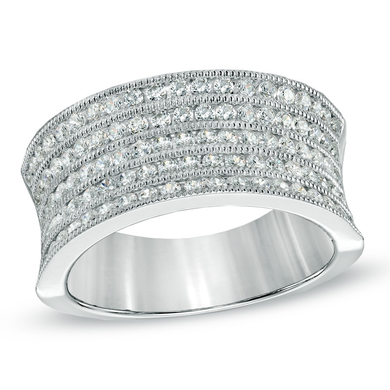 1 CT. T.W. Diamond Five Row Concave Anniversary Band in 14K White Gold