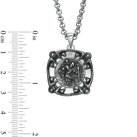 Black & Blue Jewelry Co. Men's Diamond Accent Saint Christopher Medal Pendant in Stainless Steel - 24"