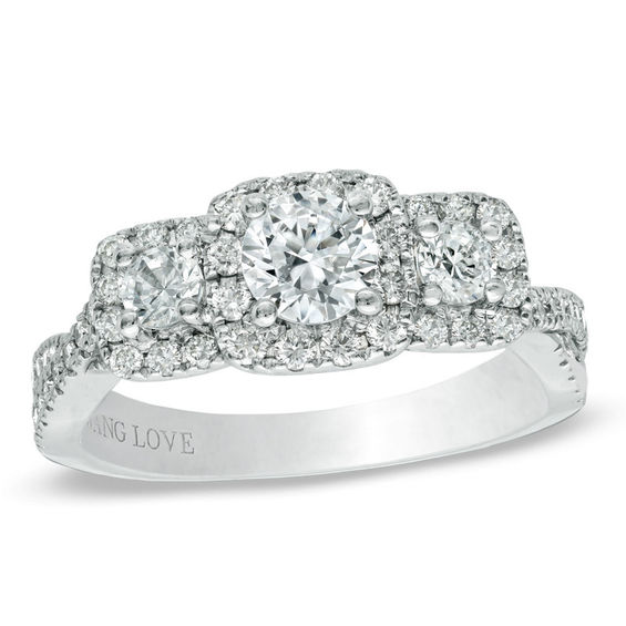 Vera Wang Love Collection 1 CT. T.w. Diamond Three Stone Twist Shank Engagement Ring in 14K White Gold