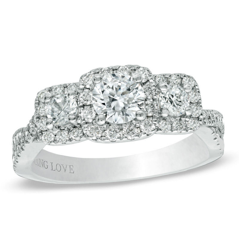 Main Image 1 of Vera Wang Love Collection 1 CT. T.W. Diamond Three Stone Twist Shank Engagement Ring in 14K White Gold