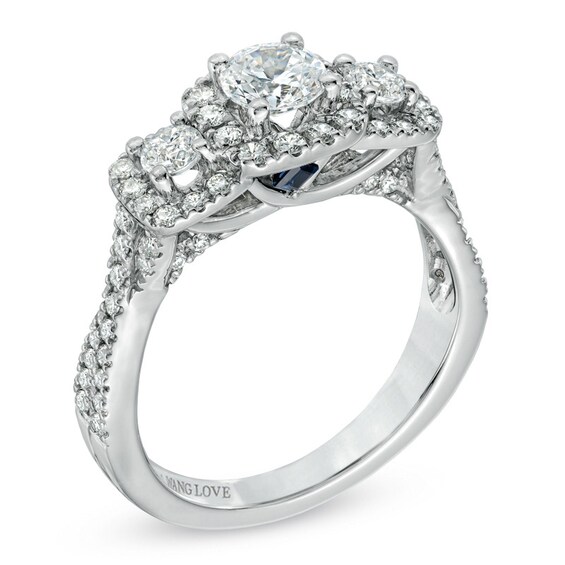 Vera Wang Love Collection 1 CT. T.w. Diamond Three Stone Twist Shank Engagement Ring in 14K White Gold