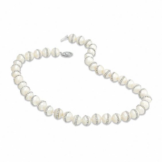 10.0-11.0mm Freshwater Cultured Pearl and Crystal Strand Necklace with Sterling Silver Clasp