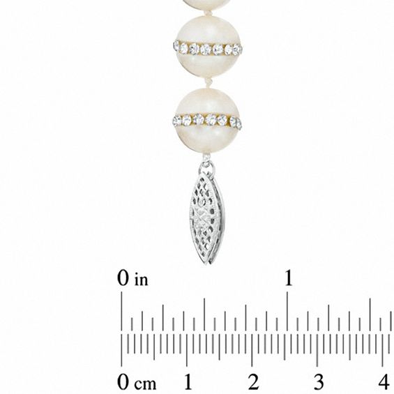 10.0-11.0mm Freshwater Cultured Pearl and Crystal Strand Necklace with Sterling Silver Clasp