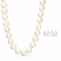 8.0-9.0mm Freshwater Cultured Pearl Strand Necklace and Earrings Set in Sterling Silver