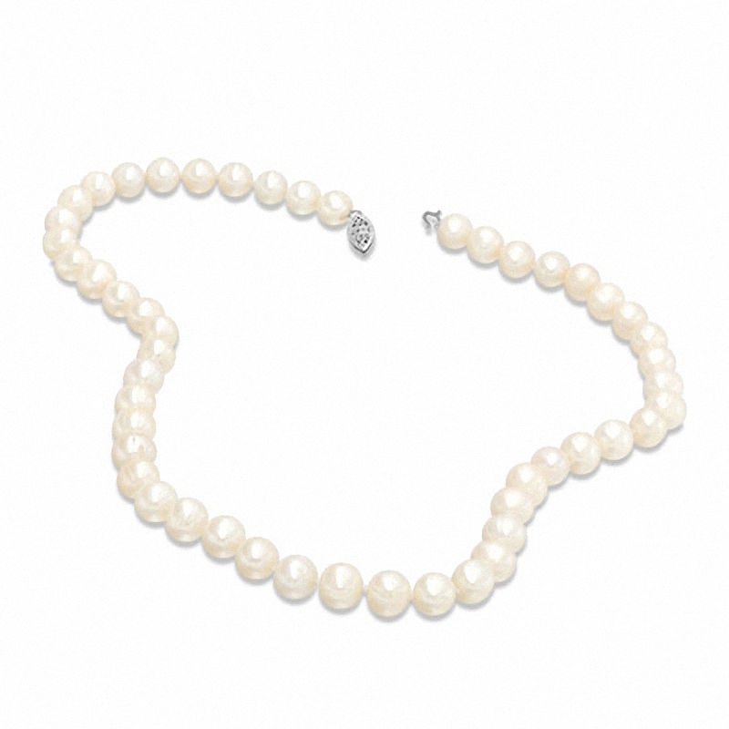 Main Image 2 of 8.0-9.0mm Freshwater Cultured Pearl Strand Necklace and Earrings Set in Sterling Silver