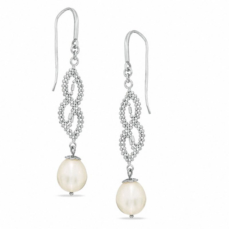8.0 8.5mm Cultured Freshwater Pearl Imperial Lace Twist Earrings in