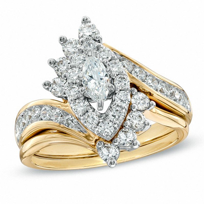 Main Image 1 of 1-1/2 CT. T.W. Marquise-Shape Diamond Bypass Bridal Set in 14K Gold