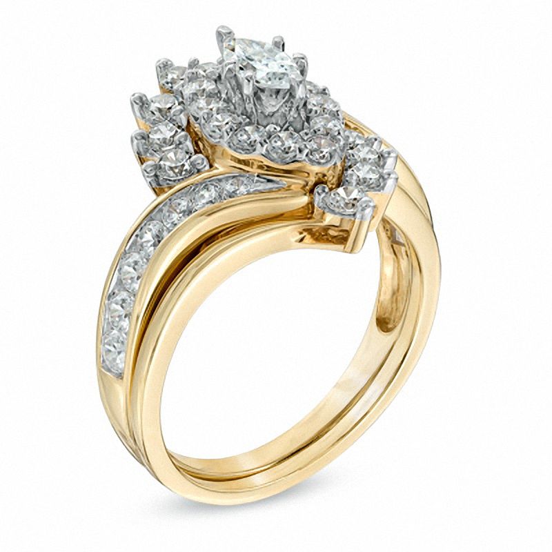 Main Image 2 of 1-1/2 CT. T.W. Marquise-Shape Diamond Bypass Bridal Set in 14K Gold