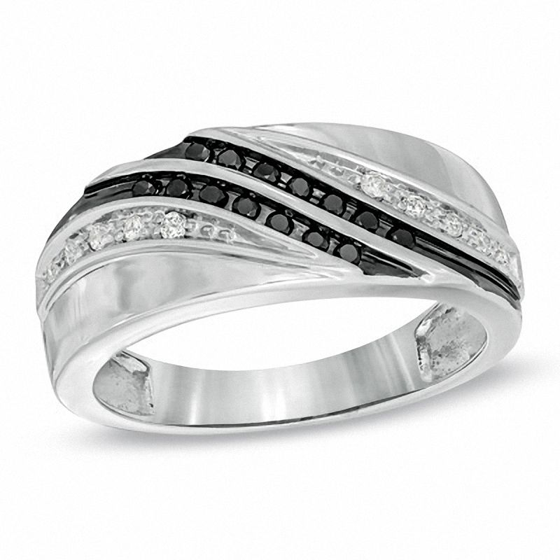 Main Image 1 of Men's 1/5 CT. T.W. Enhanced Black and White Diamond Ring in 10K White Gold