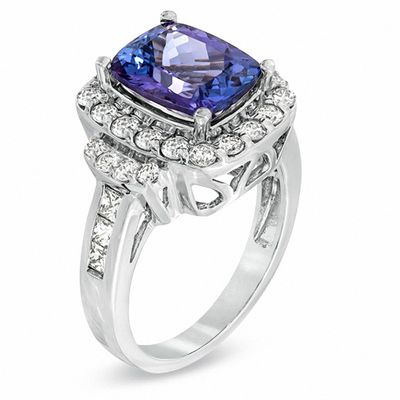 Dabangjewels Cushion Cut Tanzanite & White Diamond 14k White Gold Plated Engagement Halo Ring for Womens 