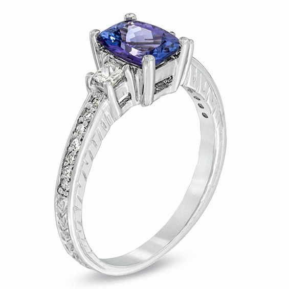 Cushion-Cut Tanzanite and 1/4 CT. T.w. Diamond Engagement Ring in 14K White Gold