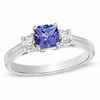 Thumbnail Image 0 of 5.0mm Cushion-Cut Tanzanite and 1/5 CT. T.W. Diamond Ring in 14K White Gold