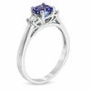 Thumbnail Image 1 of 5.0mm Cushion-Cut Tanzanite and 1/5 CT. T.W. Diamond Ring in 14K White Gold