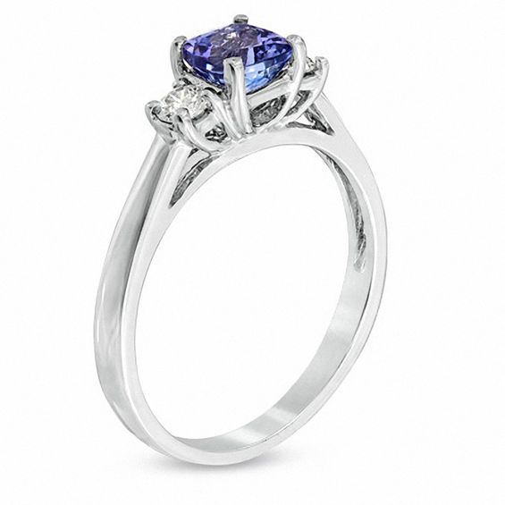 5.0mm Cushion-Cut Tanzanite and 1/5 CT. T.w. Diamond Ring in 14K White Gold