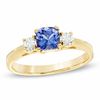 Thumbnail Image 0 of 5.0mm Cushion-Cut Tanzanite and 1/5 CT. T.W. Diamond Ring in 14K Gold