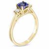 Thumbnail Image 1 of 5.0mm Cushion-Cut Tanzanite and 1/5 CT. T.W. Diamond Ring in 14K Gold