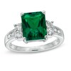 Thumbnail Image 1 of Emerald-Cut Lab-Created Emerald and White Sapphire Ring in Sterling Silver