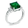 Thumbnail Image 2 of Emerald-Cut Lab-Created Emerald and White Sapphire Ring in Sterling Silver