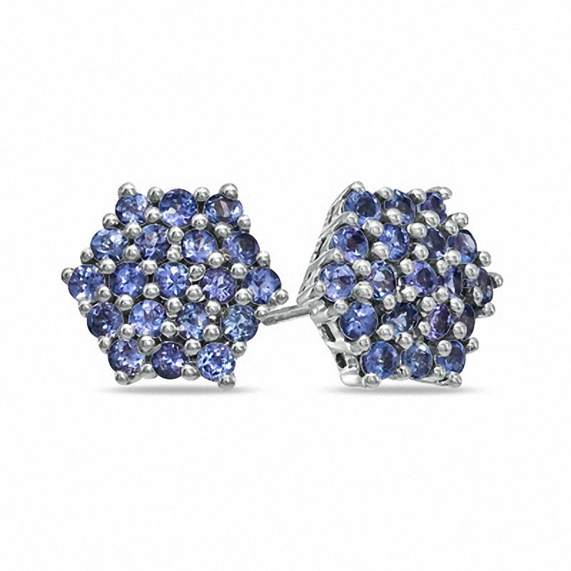 Hexagon Shaped Tanzanite Earrings In Sterling Silver Online Hexagon Shaped Tanzanite Earrings In Sterling Silver