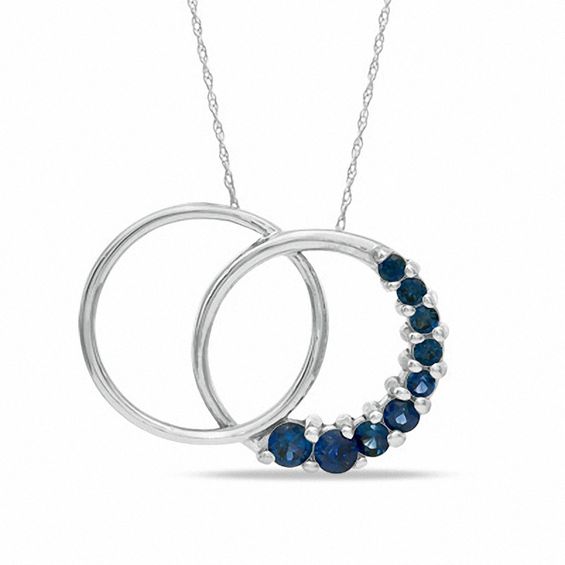 Journey Lab-Created Blue Sapphire Double Circle Pendant in 10K White Gold