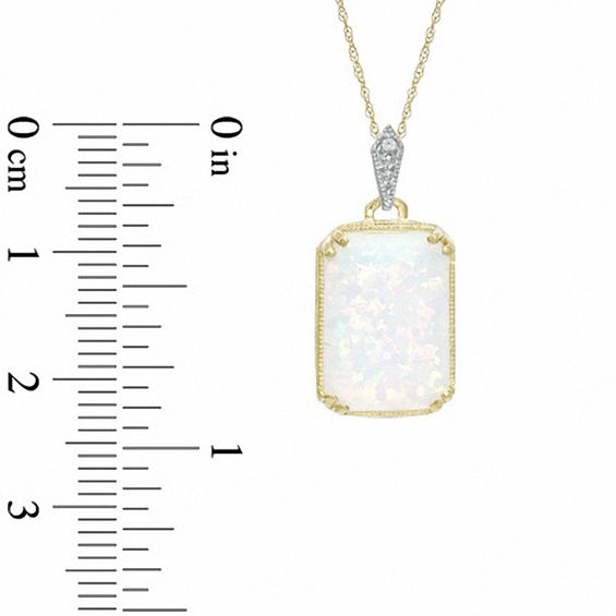 Rectangular Lab-Created Opal and Diamond Accent Pendant in 10K Gold