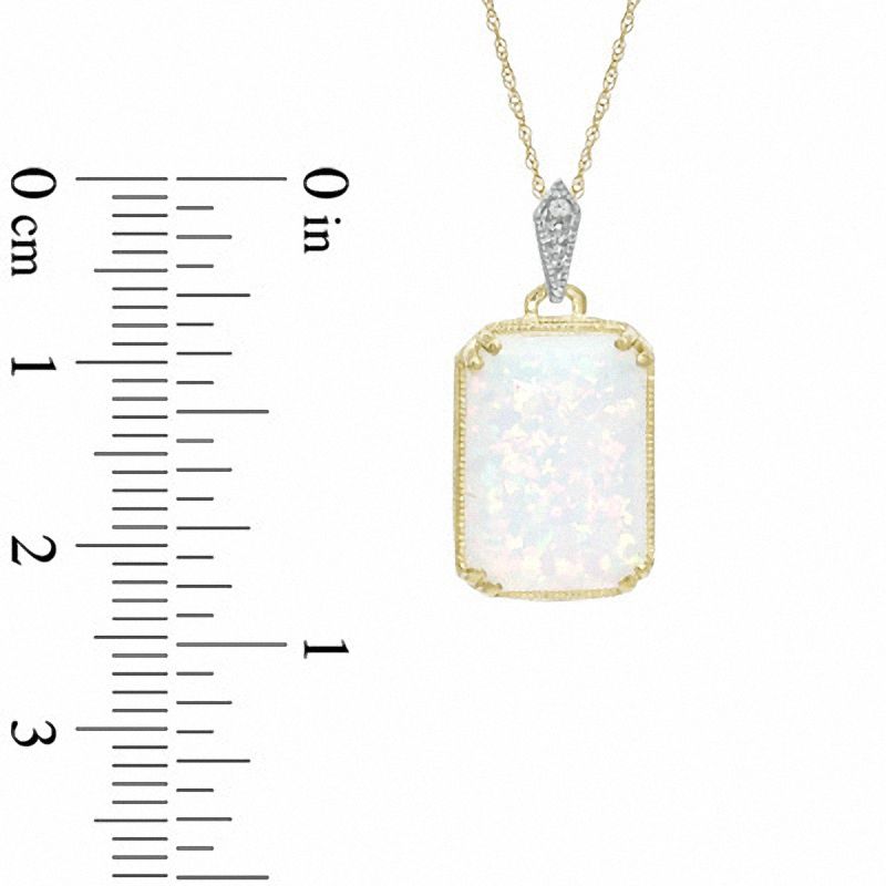 Rectangular Lab-Created Opal and Diamond Accent Pendant in 10K Gold