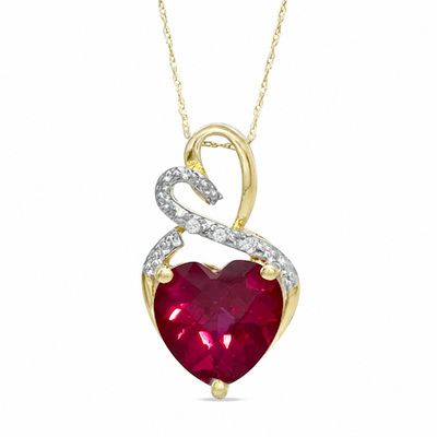 Heart-Shaped Lab-Created Ruby and Diamond Accent Pendant in 10K Gold
