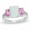 Thumbnail Image 0 of Cushion-Cut Lab-Created Opal, Pink Sapphire and Diamond Accent Ring in 10K White Gold