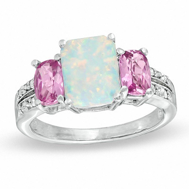 Cushion-Cut Lab-Created Opal, Pink Sapphire and Diamond Accent