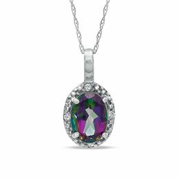 Oval Mystic Fire® Topaz and Diamond Accent Pendant in 10K White Gold