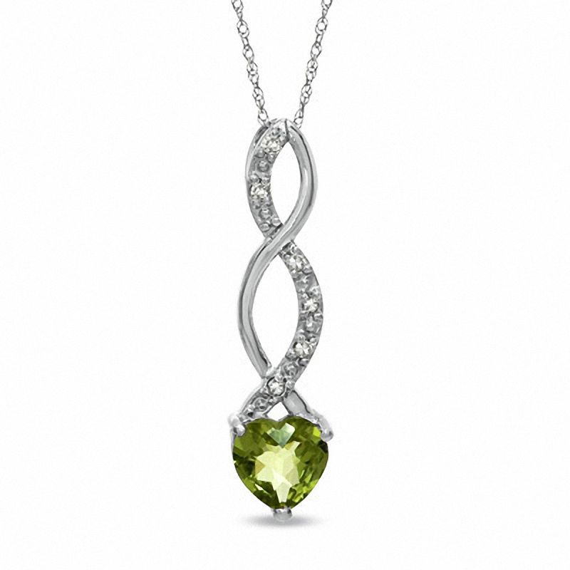 6.0mm Heart-Shaped Peridot and Diamond Accent Pendant in 10K White Gold
