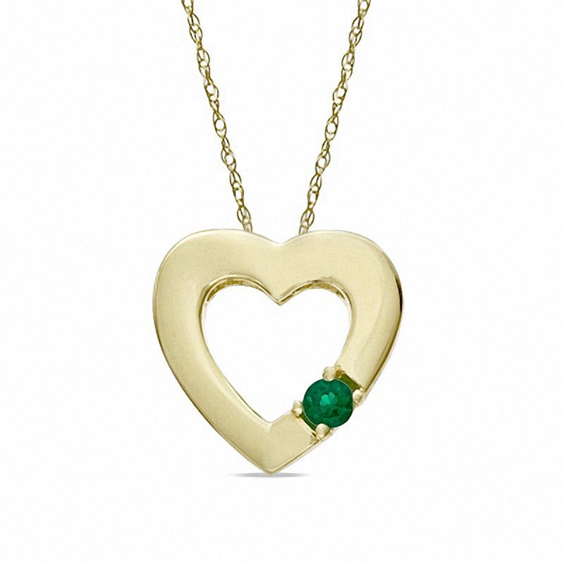Main Image 1 of Lab-Created Emerald Heart Pendant in 10K Gold
