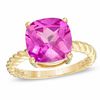 Thumbnail Image 1 of 10.0mm Cushion-Cut Lab-Created Pink Sapphire Ring in 10K Gold