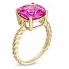 Thumbnail Image 2 of 10.0mm Cushion-Cut Lab-Created Pink Sapphire Ring in 10K Gold