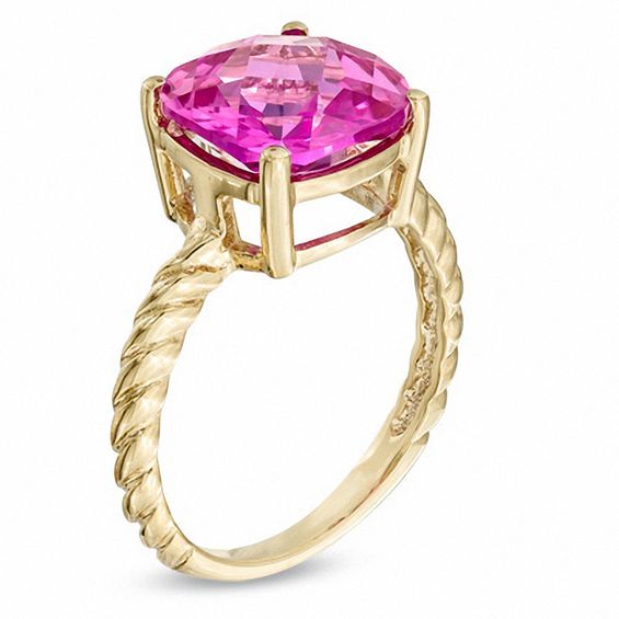 10.0mm Cushion-Cut Lab-Created Pink Sapphire Ring in 10K Gold