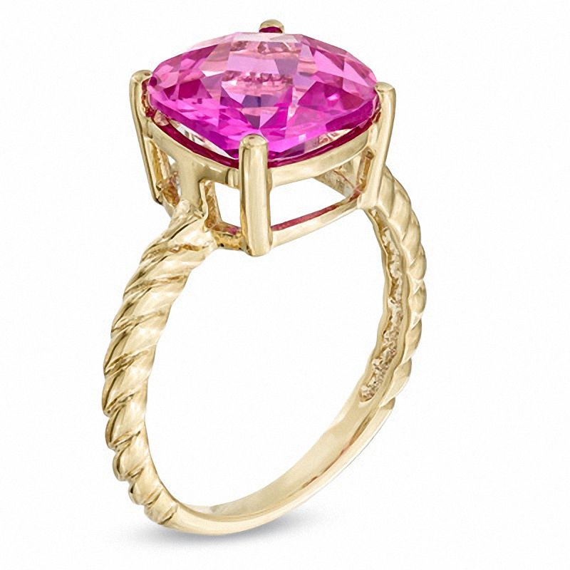 Zales Lab-Created Pink Opal, Pink Tourmaline and Lab-Created White Sapphire Ring in Sterling Silver with 14K Rose Gold Plate