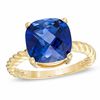 Thumbnail Image 0 of 10.0mm Cushion-Cut Lab-Created Blue Sapphire Ring in 10K Gold