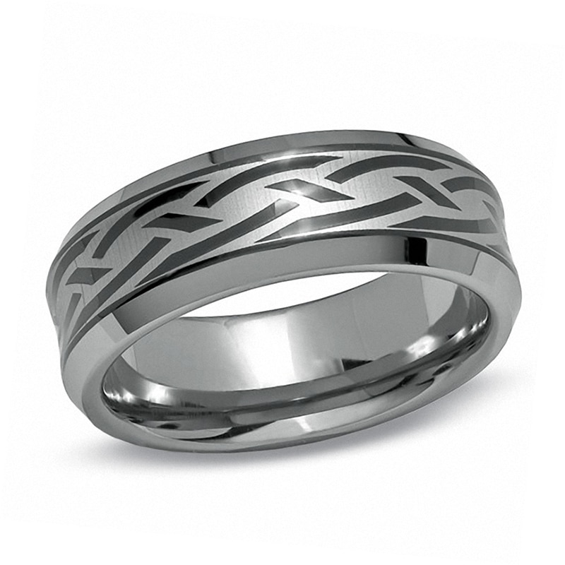Main Image 1 of Triton 8.0mm Laser-Inscribed Tattoo Wedding Band in Tungsten