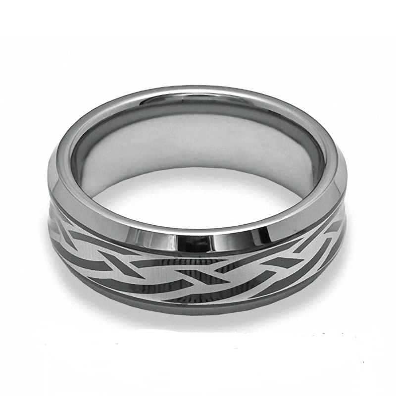 Main Image 3 of Triton 8.0mm Laser-Inscribed Tattoo Wedding Band in Tungsten