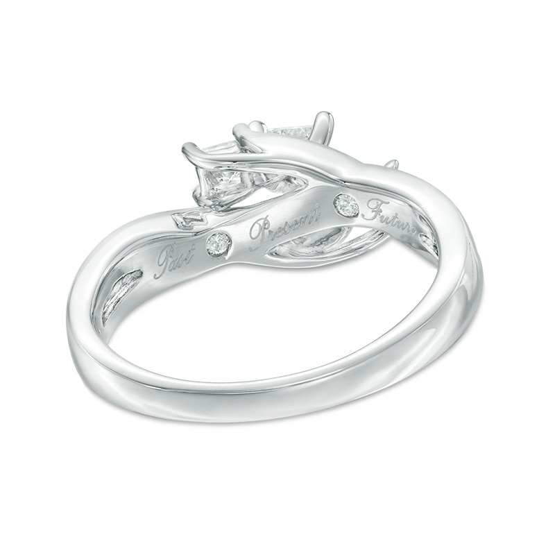 Main Image 3 of 1/2 CT. T.W. Princess-Cut Diamond Three Stone Swirl Engagement Ring in 14K White Gold