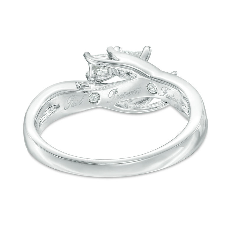 1/2 CT. T.W. Princess-Cut Diamond Three Stone Swirl Engagement Ring in 14K White Gold