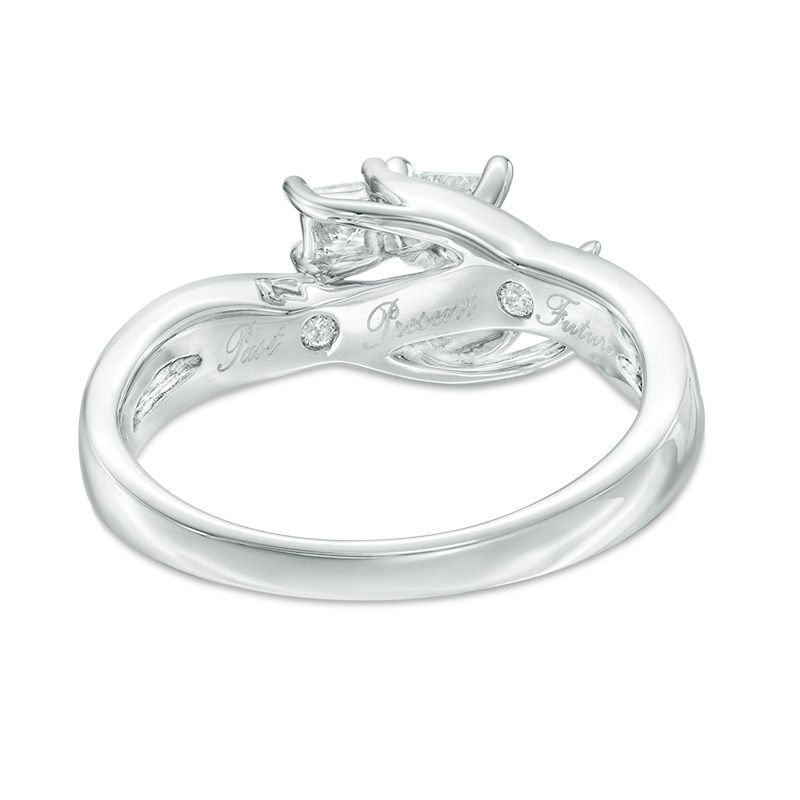Main Image 4 of 1/2 CT. T.W. Princess-Cut Diamond Three Stone Swirl Engagement Ring in 14K White Gold