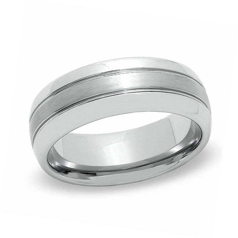Main Image 1 of Triton 8.0mm Comfort Fit Satin Center Tungsten Wedding Band