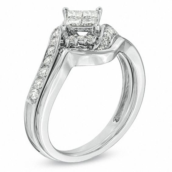 5/8 CT. T.w. Princess-Cut Quad Diamond Bypass Bridal Set in 10K White Gold