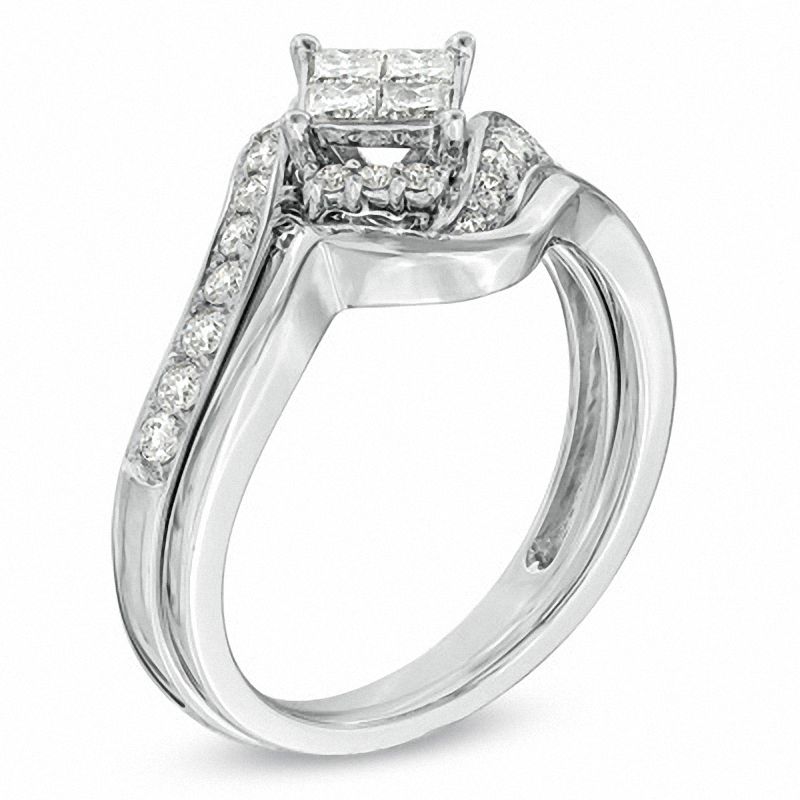 Main Image 2 of 5/8 CT. T.W. Princess-Cut Quad Diamond Bypass Bridal Set in 10K White Gold