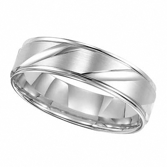6.0mm Comfort Fit Slant Groove Wedding Band in 14K White Gold